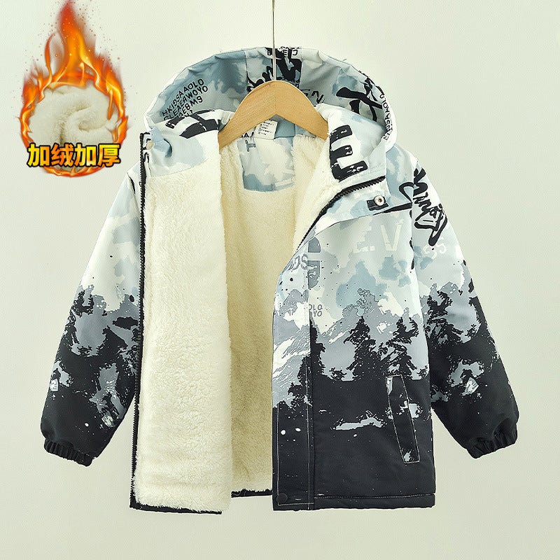 Boys' Winter Casual Outdoor Kidsren'S Velvet Thickeneded Cotton Jacket Boys' Jacket - Image 3