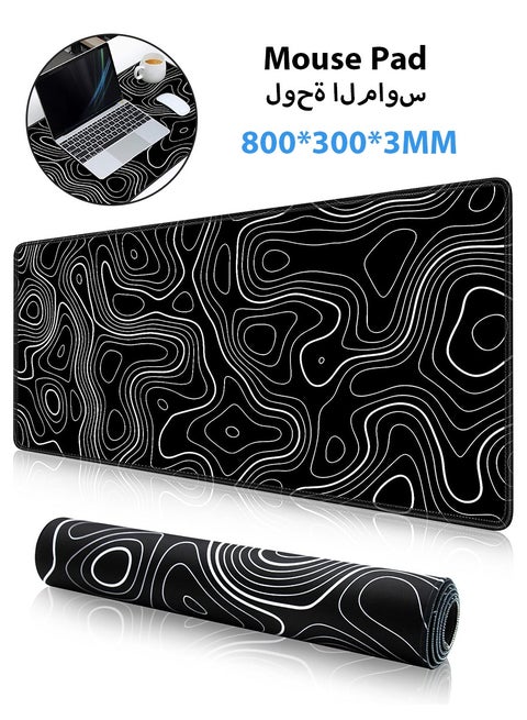 Large Mouse Pad 800*300*3mm Extended Gaming Mouse Pad Non-Slip Rubber Base Mouse pad Office Desk Mat Desk Pad Smooth Cloth Surface Keyboard Mouse Pads for Computers  (black and white)