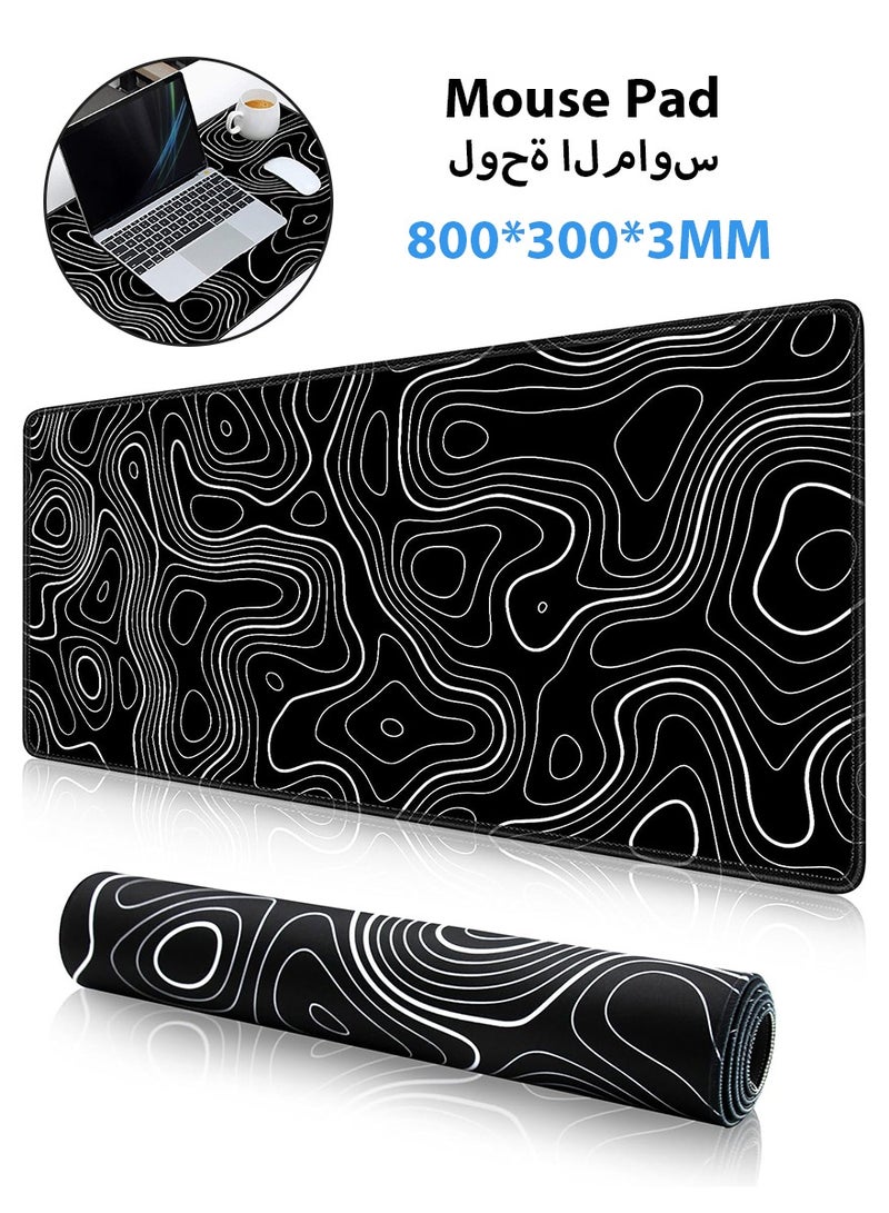 Large Mouse Pad 800*300*3mm Extended Gaming Mouse Pad Non-Slip Rubber Base Mouse pad Office Desk Mat Desk Pad Smooth Cloth Surface Keyboard Mouse Pads for Computers  (black and white)