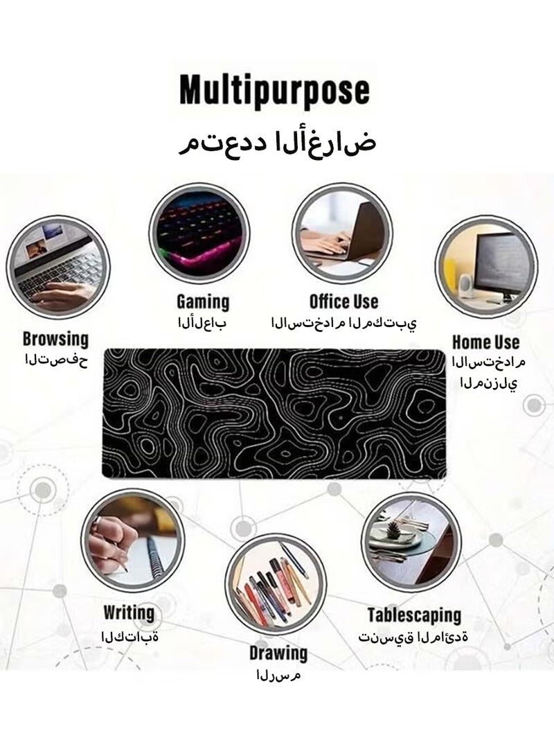 Large Mouse Pad 800*300*3mm Extended Gaming Mouse Pad Non-Slip Rubber Base Mouse pad Office Desk Mat Desk Pad Smooth Cloth Surface Keyboard Mouse Pads for Computers  (black and white)