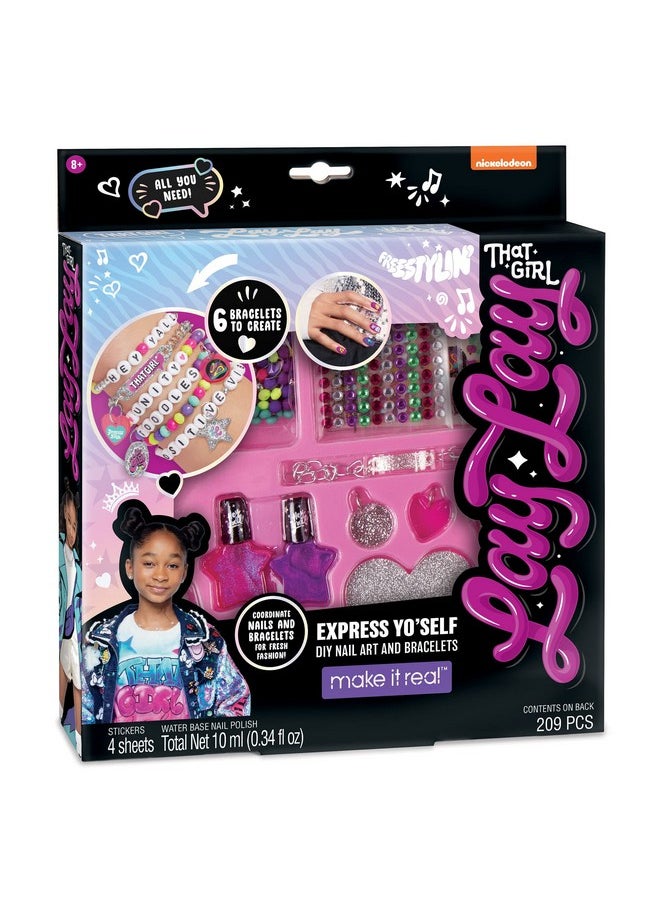 Make It Real That Girl Lay Lay: Express Yo 'Self - DIY Nail Art & Bracelets Kit - Create 6 Bracelets, Make It Real, Nickelodeon, 209 Pieces, Coordinate Nails & Bracelets For Fresh Fashion, Arts & Crafts  - Image 1