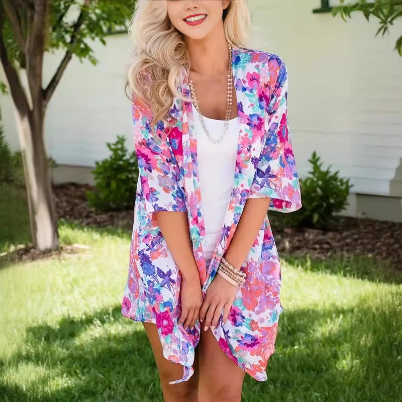 Women's Printed Chiffon Cardigan - Image 3