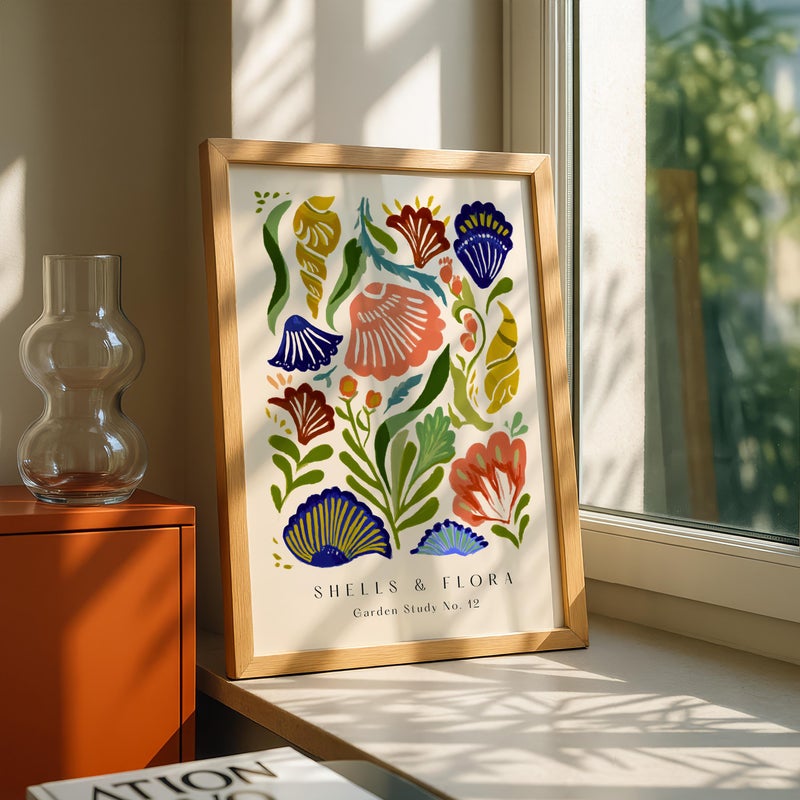 TNESSENTIAL Coastal Botanical Wall Art, Shell Print Abstract Floral Poster, Gallery Exhibition Style, Beach Boho Decor, Colorful Matisse Art - Image 4