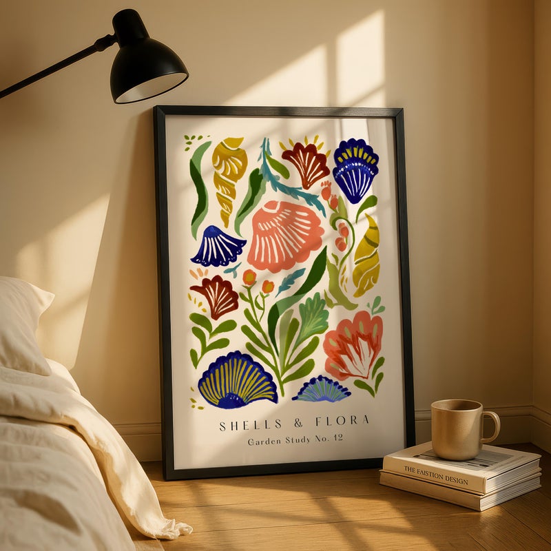 TNESSENTIAL Coastal Botanical Wall Art, Shell Print Abstract Floral Poster, Gallery Exhibition Style, Beach Boho Decor, Colorful Matisse Art - Image 3