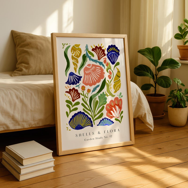 TNESSENTIAL Coastal Botanical Wall Art, Shell Print Abstract Floral Poster, Gallery Exhibition Style, Beach Boho Decor, Colorful Matisse Art - Image 2