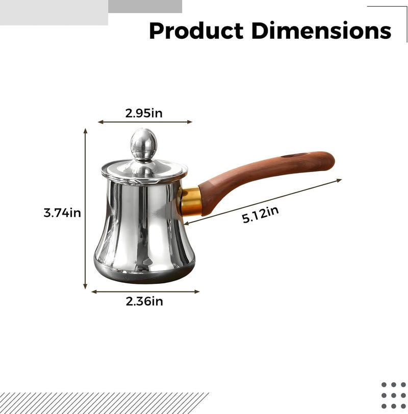 350 Ml Turkish Coffee Pot, Stainless Steel, With Lid, Milk Frothing Pot, Butter Warmer, Wooden Handle, For Coffee, Tea, Milk, Sauce - Image 4