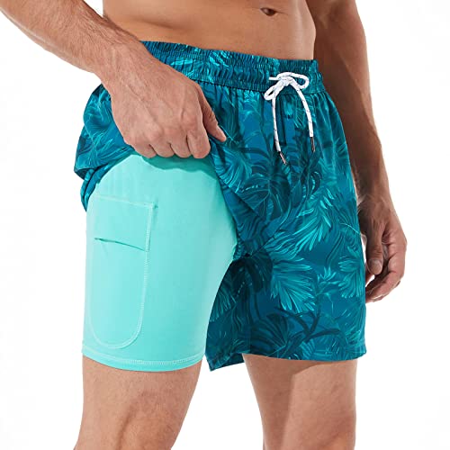 BRISIRA Mens Swim Trunks Bathing Suit 5 Inch Inseam Compression Liner Beach Swim Shorts Swimwear Quick Dry Zipper Pocket - Image 1