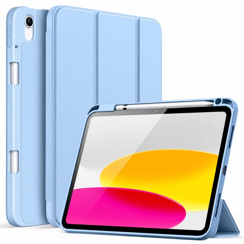 iPad A16 11th/10th Gen (2025/2022) case with pencil holder, slim tablet cover, soft TPU back, auto wake/sleep function - Image 1