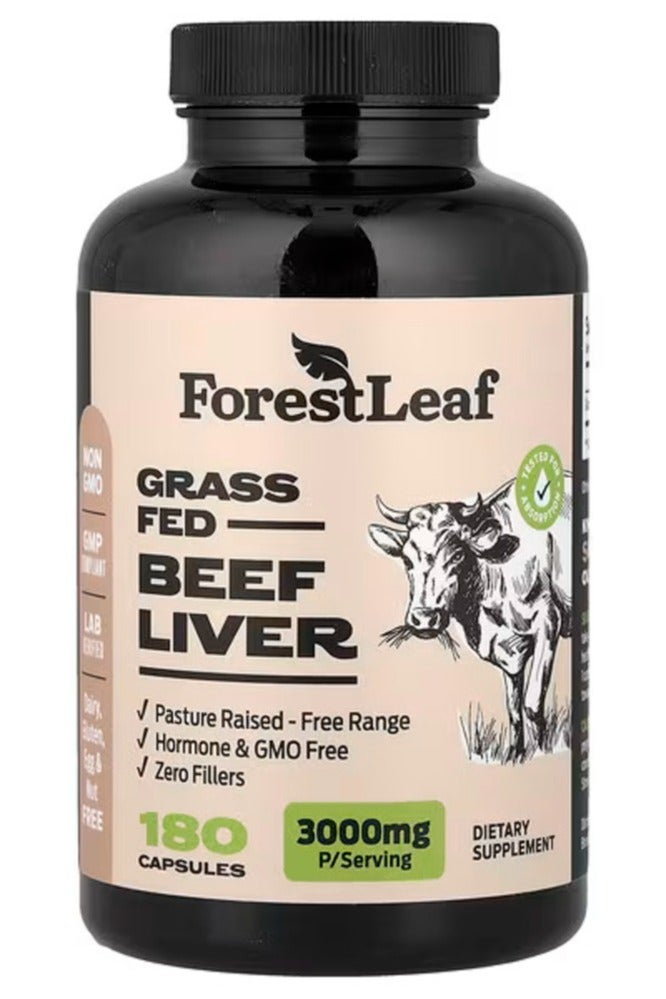 كبد لحم البقر من العشب 3000 ملغ لكل حصة 180 كبسولة