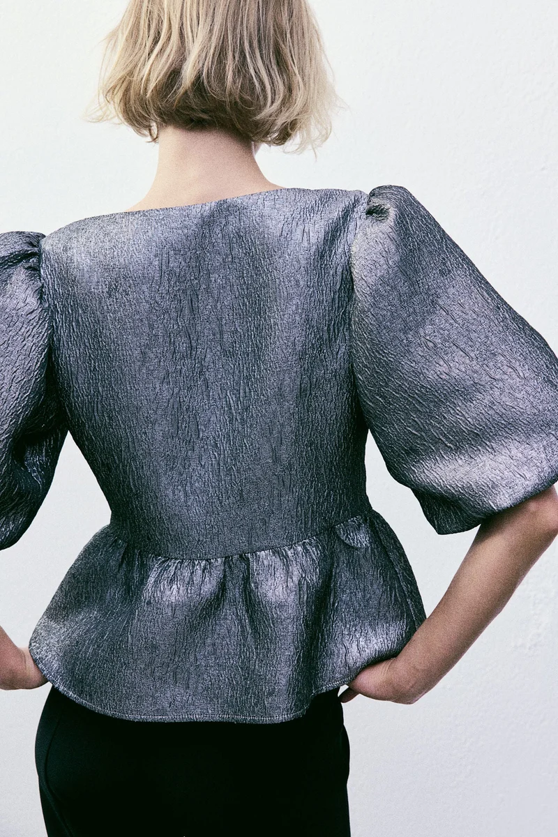 اتش اند ام Jacquard-Weave Tie-Front Blouse