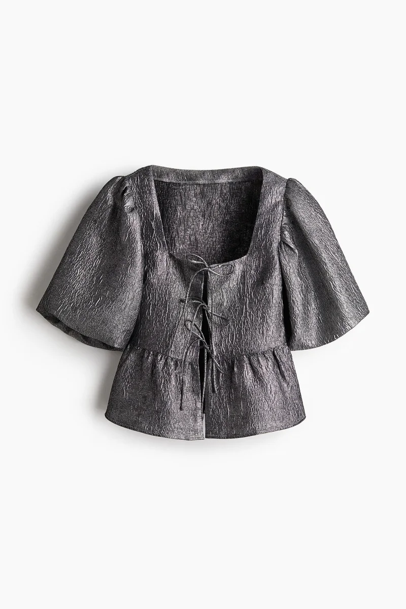 اتش اند ام Jacquard-Weave Tie-Front Blouse