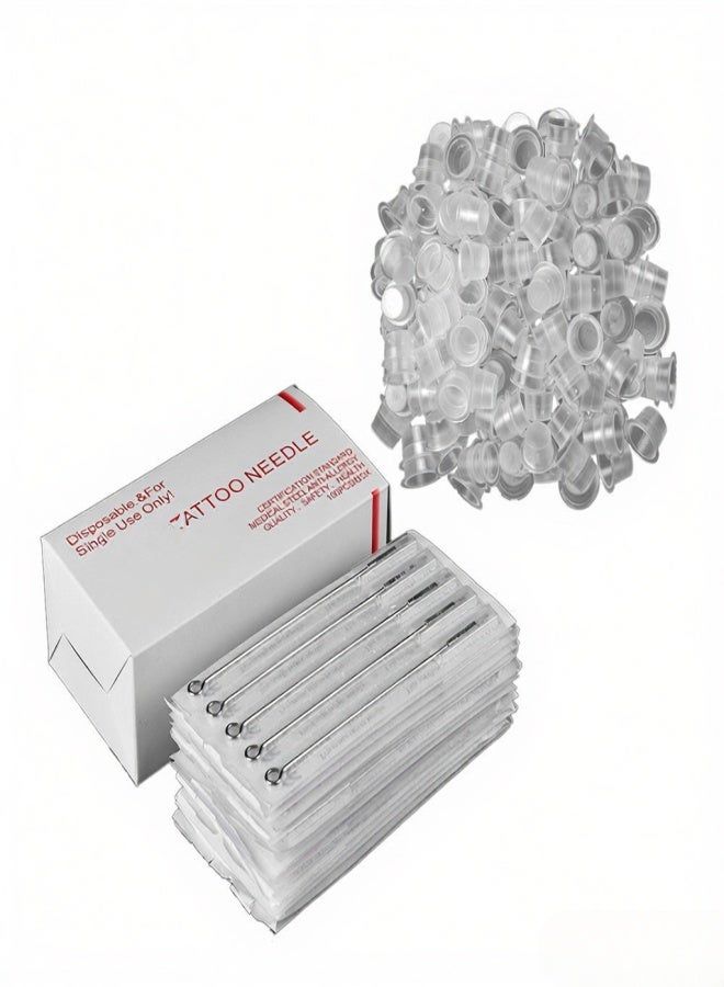 ATOMUS Tattoo Needles & Cups Set 100pcs Disposable Mixed Tattoo Needles & 100pcs Tattoo Ink Cups Medium Size Includes 3RL/ 5RL / 7RL / 9RL / 3RS / 5RS / 7RS / 9RS / 5M1 / 7M1 Tattoo Needles - Image 1