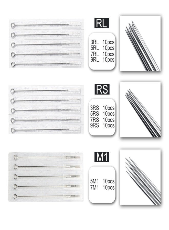 ATOMUS Tattoo Needles & Cups Set 100pcs Disposable Mixed Tattoo Needles & 100pcs Tattoo Ink Cups Medium Size Includes 3RL/ 5RL / 7RL / 9RL / 3RS / 5RS / 7RS / 9RS / 5M1 / 7M1 Tattoo Needles - Image 2