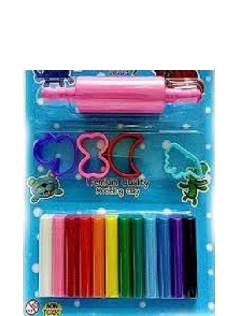 Modeling Clay Set for Kids – 12 Colors Non-Toxic Soft Modeling Compound with 4 Shape Cutters & 1 Roller, Reusable Oil-Based Clay, Safe Educational Toy for Kids Ages 2+, Art & Craft School Supplies, Birthday Gift