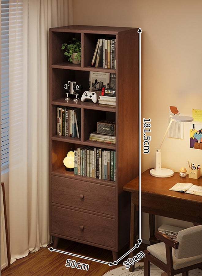 كيكي رف تخزين متعدد الطبقات للكتب، خزانة عرض أنيقة لغرفة المعيشة، 50*30*181.5 سم، لون بني - Image 3