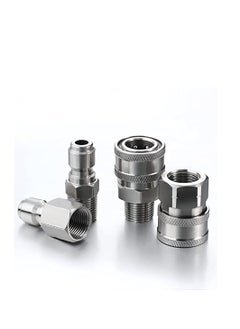 Excefore 2 Sets NPT 3/8 Inch Pressure Washer Coupler Stainless Steel Male and Female Quick Connector Kit Pressure Washer Adapter(Internal Thread, External Thread)  - Image 2