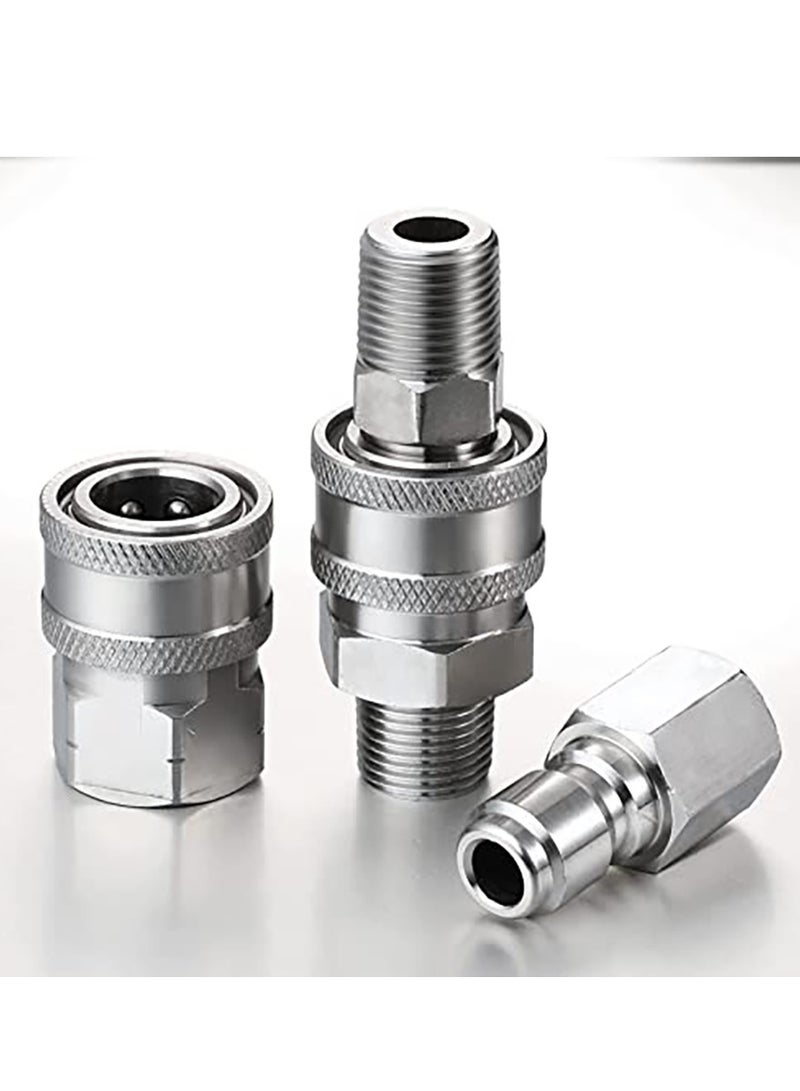 Excefore 2 Sets NPT 3/8 Inch Pressure Washer Coupler Stainless Steel Male and Female Quick Connector Kit Pressure Washer Adapter(Internal Thread, External Thread)  - Image 3