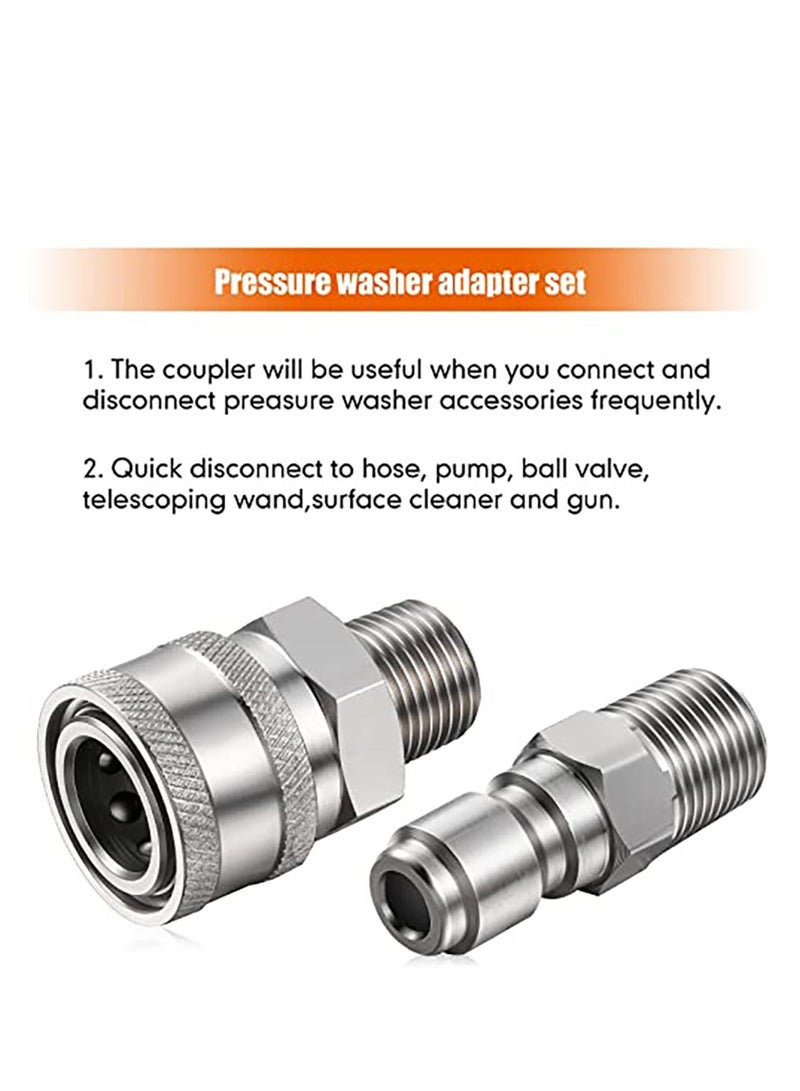 Excefore 2 Sets NPT 3/8 Inch Pressure Washer Coupler Stainless Steel Male and Female Quick Connector Kit Pressure Washer Adapter(Internal Thread, External Thread)  - Image 4