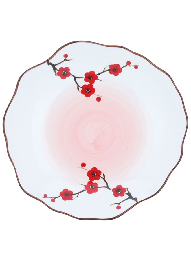 السيف غاليري صحن حلا بورسلان مموج أبيض نقش زهرة البرقوق 10.5 انش - Image 3
