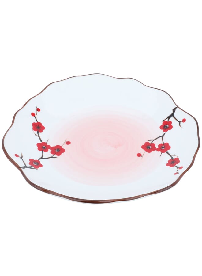 السيف غاليري صحن حلا بورسلان مموج أبيض نقش زهرة البرقوق 10.5 انش - Image 1