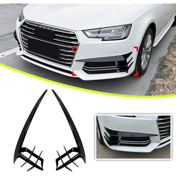 FINMOKAL Car Front Bumper Air Vent Grill Trim Side Splitters Spoiler Compatible with Audi A4 B9 Sline 2017-2019, ABS Gloss Black - Image 2