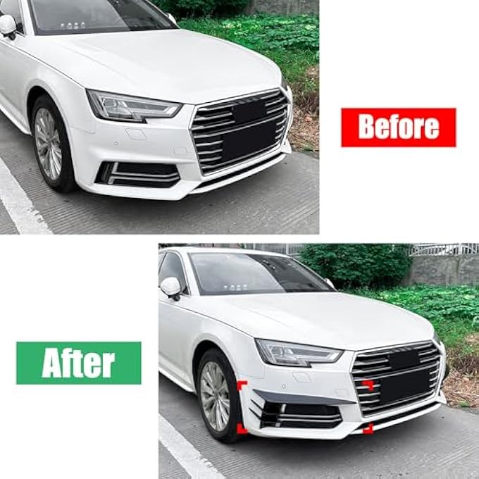 FINMOKAL Car Front Bumper Air Vent Grill Trim Side Splitters Spoiler Compatible with Audi A4 B9 Sline 2017-2019, ABS Gloss Black - Image 3
