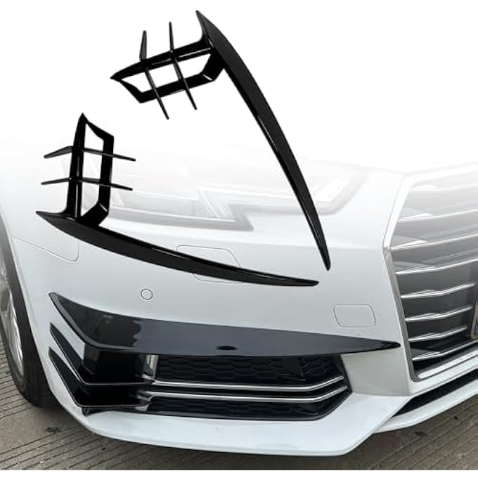 FINMOKAL Car Front Bumper Air Vent Grill Trim Side Splitters Spoiler Compatible with Audi A4 B9 Sline 2017-2019, ABS Gloss Black - Image 1