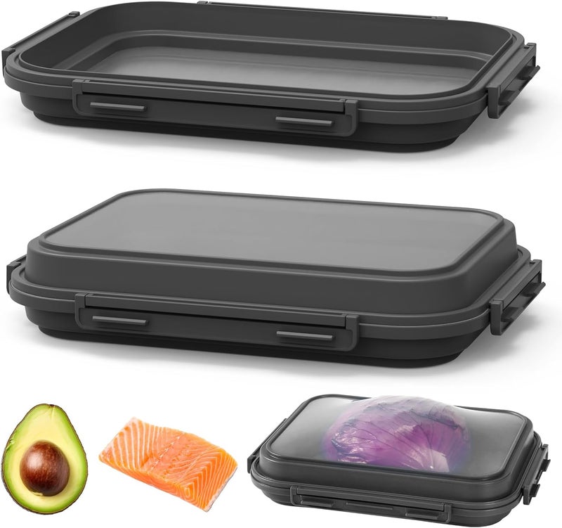 Mage Crab 2 Pack Silicone Food Fresh-Keeping Storage Containers with Lid, Dual-Shape Design, BPA-Free, Leakproof Lock Clips, Versatile Fridge Storage Containers, Space Saving & Expandable - Image 1