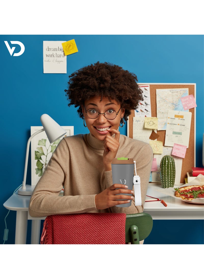 VoiDrop 500ML Coffee Travel Mug Stainless Steel Insulated Spill Proof with Sipper and strap Lid hot & iced beverage powder coating tumbler 16oz (Mate Grey) - Image 5