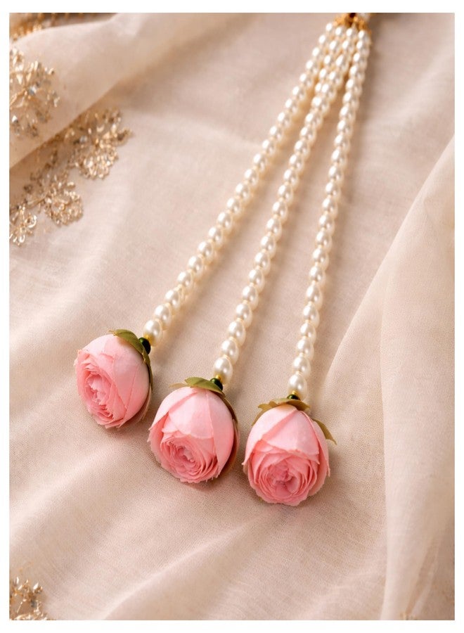MILAPARK CRAFTS وصلات شعر العروس من ميلابارك كرافتس مزينة باللؤلؤ والورود الوردية، شعر زفاف هندي تقليدي، طول 30 سم، خيوط لؤلؤ صناعي مزخرفة - Image 3