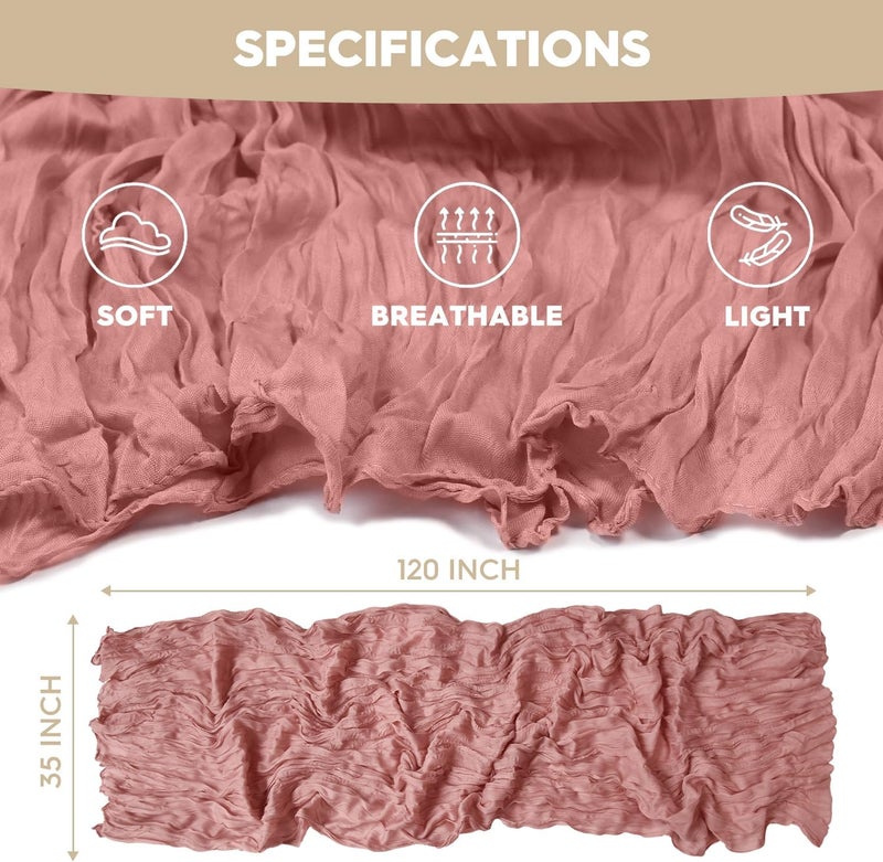 Artoid Mode Boho Dry Rose Gauze Wedding Cheesecloth Table Runner, 35x120 Inch Seasonal Fabric Kitchen Dining Holiday Table Decor for Home Party - Image 5