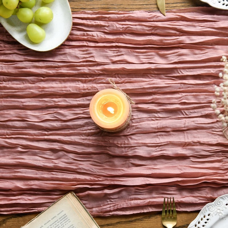 Artoid Mode Boho Dry Rose Gauze Wedding Cheesecloth Table Runner, 35x120 Inch Seasonal Fabric Kitchen Dining Holiday Table Decor for Home Party - Image 4