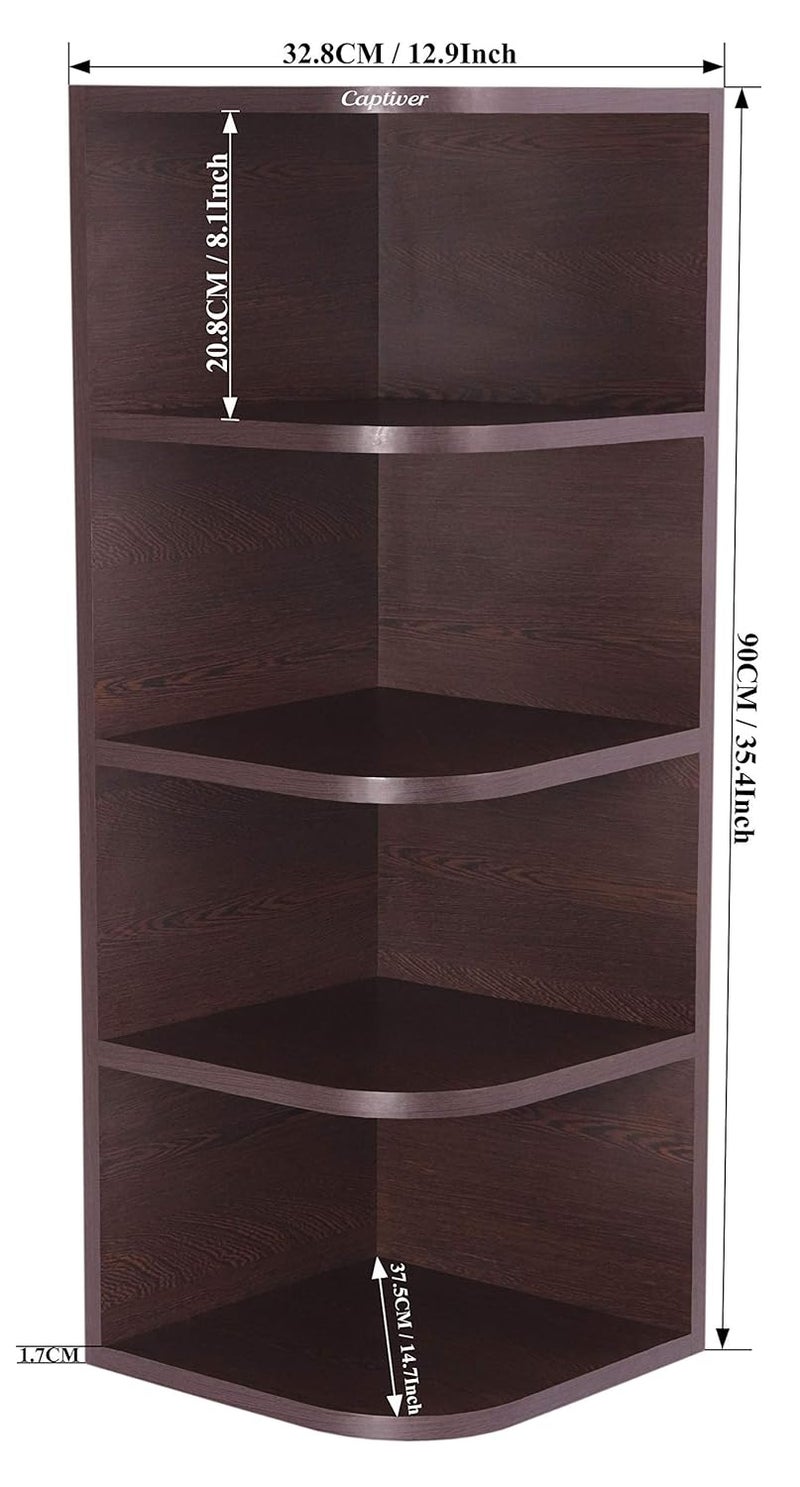 Captiver Captiver Eden Big Corner Shelf 33X33X90 CM Wooden Shelves Rack Display Dcor Items Flowery Wenge  - Image 2