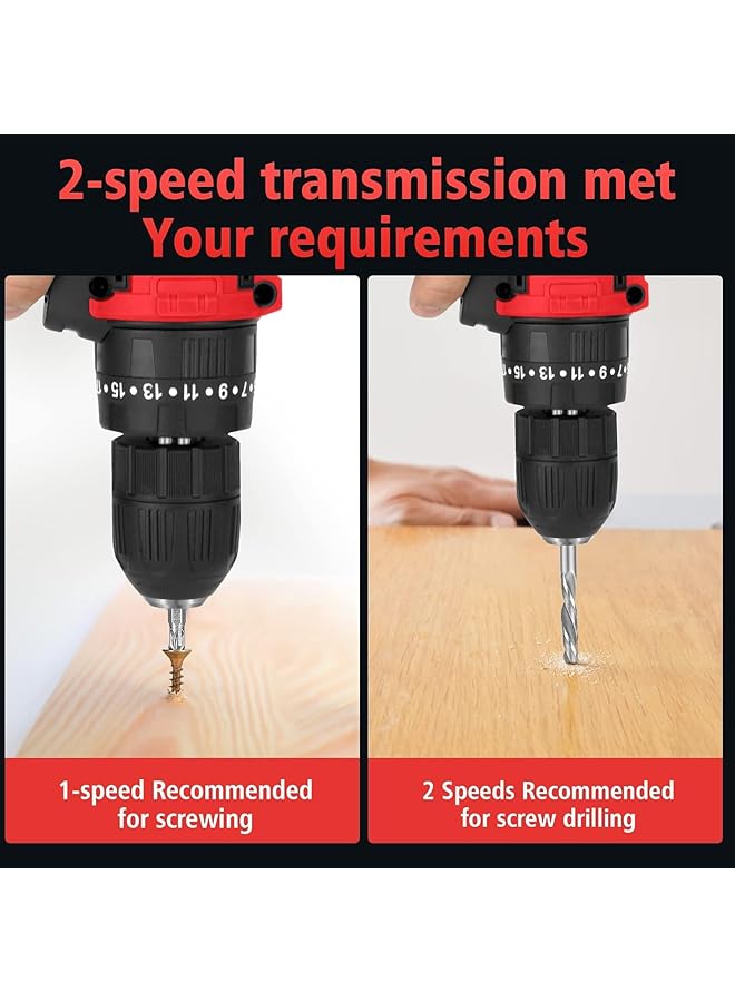 إيروريكس طقم مثقاب كهربائي لاسلكي 12 فولت مع شاحن بطارية 2 سرعة متغيرة 18+1 إعداد لعزم الدوران 3 8 بوصة مثقاب محمول و25 قطعة من رؤوس المثقاب - Image 3