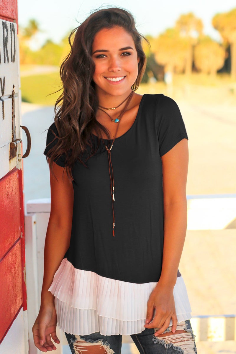Spot! K8591 Selling Round Neck Short Sleeve Chiffon Laminated Bottom 6 Colors - Image 1