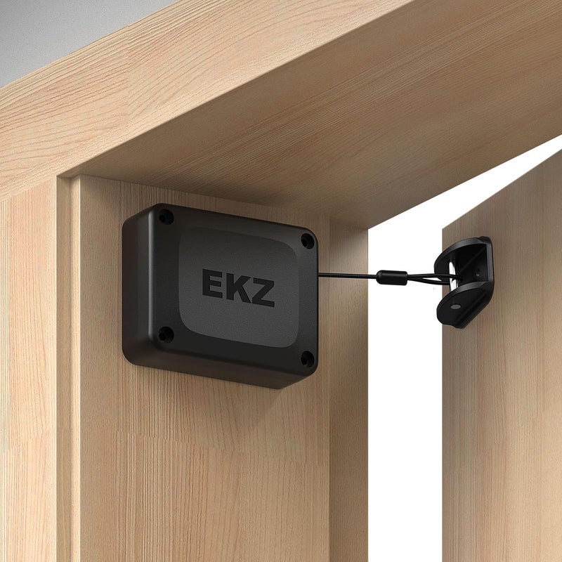 EKZ Retractable Automatic Door Closer – Fits Sliding Glass, Screen, Single & Double Doors – Strong 3.3 lb Spring Tension, Punch-Free Easy Install for Entry, Bathroom, Bedroom, Study (1 Pack) - Image 1