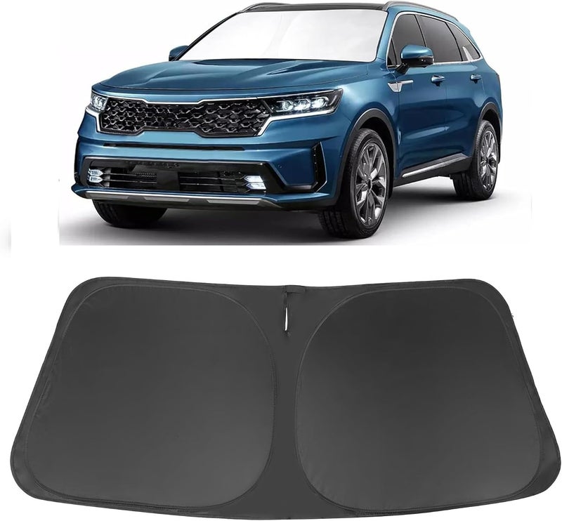 إل إتش إف لايف واقي شمس الزجاج الأمامي مخصص لسيارة Kia Sorento موديلات 2016 2017 2018 2019 2020، إكسسوارات قابلة للطي، حاجب شمس، يحمي السيارة من أشعة الشمس وأضرار الحرارة، يحافظ على برودة السيارة - Image 1