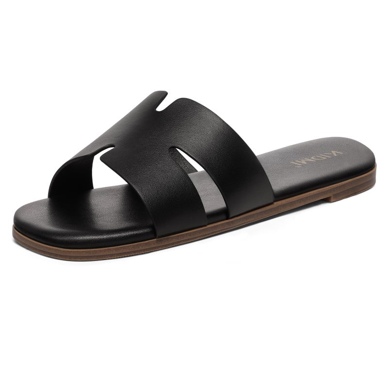 KIDMI Women's Dressy Flat Sandals, Comfortable Slip On Summer Slides, Fashion Open Toe Casual Sandals, Black 8 - Image 4