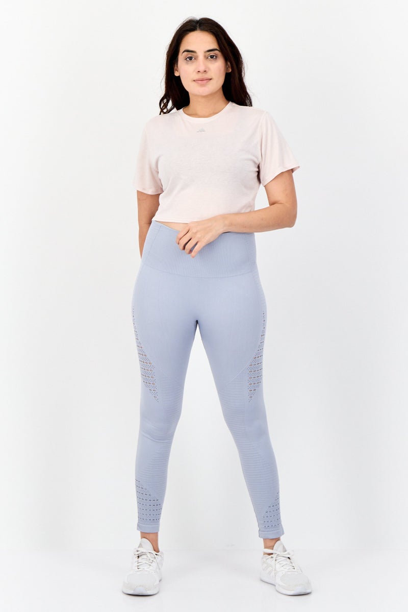 Adidas Women Sportswear Fit Short Sleeve Yoga Tops, Ash Pink  - Image 3