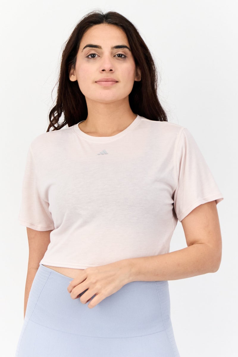 Adidas Women Sportswear Fit Short Sleeve Yoga Tops, Ash Pink  - Image 1