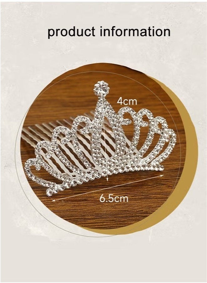 KENSON 2 Pcs Wedding Party Children's Flower Girl Crystal Rhinestone Crown Tiara, Children's Tiara, Princess Crown, Birthday Hairpin, Headband Cute Princess, Suitable for Girls and Brides (Silver) - Image 4