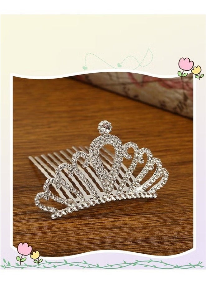 KENSON 2 Pcs Wedding Party Children's Flower Girl Crystal Rhinestone Crown Tiara, Children's Tiara, Princess Crown, Birthday Hairpin, Headband Cute Princess, Suitable for Girls and Brides (Silver) - Image 3