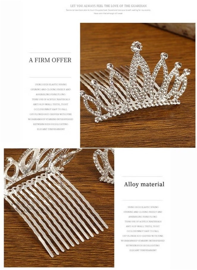 KENSON 2 Pcs Wedding Party Children's Flower Girl Crystal Rhinestone Crown Tiara, Children's Tiara, Princess Crown, Birthday Hairpin, Headband Cute Princess, Suitable for Girls and Brides (Silver) - Image 2