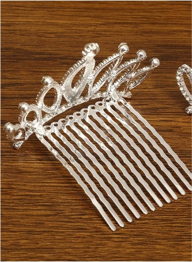 KENSON 2 Pcs Wedding Party Children's Flower Girl Crystal Rhinestone Crown Tiara, Children's Tiara, Princess Crown, Birthday Hairpin, Headband Cute Princess, Suitable for Girls and Brides (Silver) - Image 5