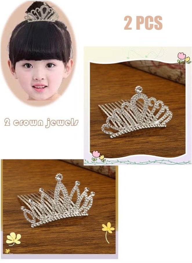KENSON 2 Pcs Wedding Party Children's Flower Girl Crystal Rhinestone Crown Tiara, Children's Tiara, Princess Crown, Birthday Hairpin, Headband Cute Princess, Suitable for Girls and Brides (Silver) - Image 1