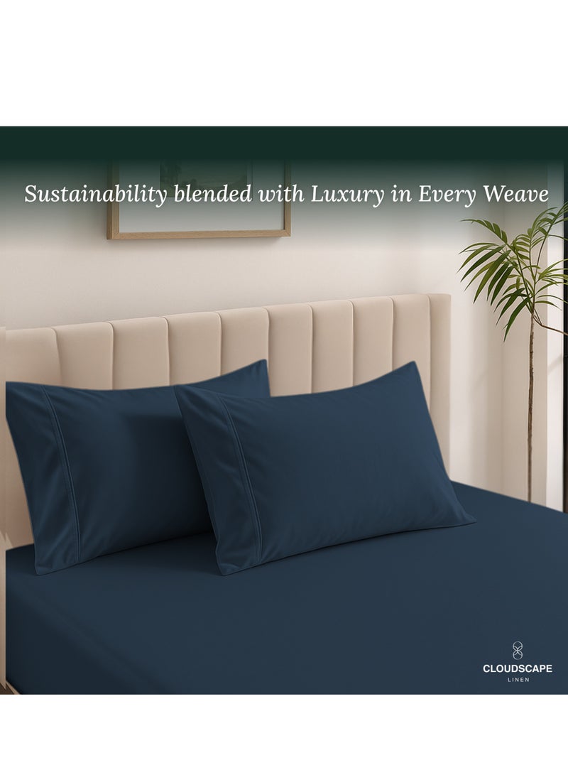 Cloud Scape Linen 600 Thread Count Egyption Cotton 2 Pillowcases Set (Standard, Dark Denim) - Image 4