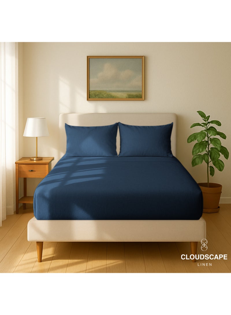 Cloud Scape Linen 600 Thread Count Egyption Cotton 2 Pillowcases Set (Standard, Dark Denim) - Image 2