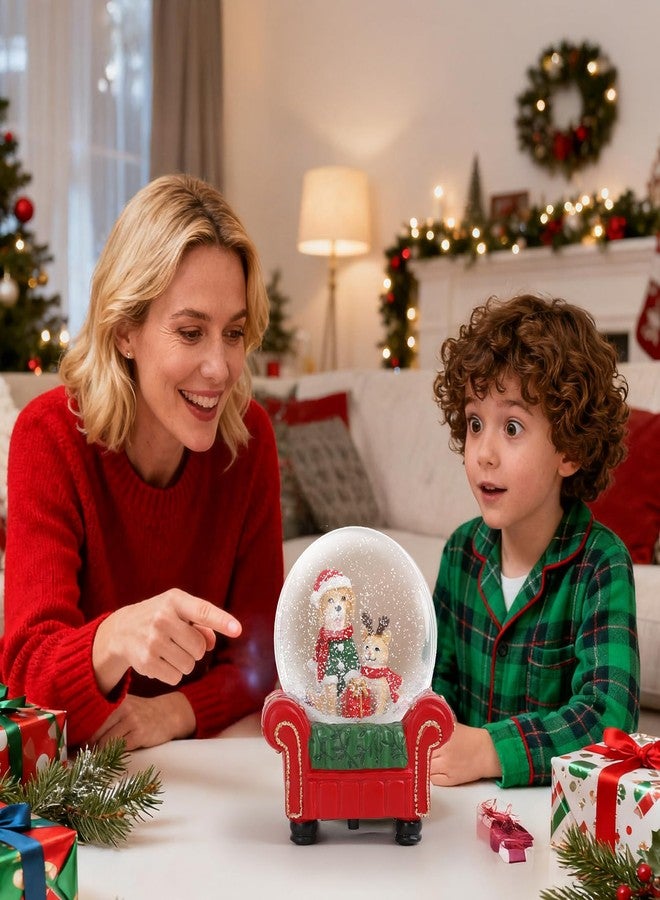 كرة ثلجية موسيقية مقاس 120 مم لتزيين طاولة عيد الميلاد مع مشهد كلب وقطة، زينة داخلية لعيد الميلاد لمدفأة المنزل (أريكة وكلب وقطة) - Image 3