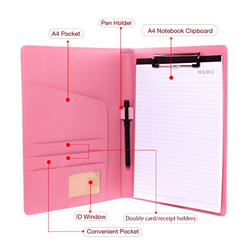 Geila Pink Padfolio Clipboard Portfolio Folder with Pen - Geila PU Leather Resume Portfolio - Interview/Legal Document Organizer & Conference Folder for Business School Office - with 8.5 x11In Writing Pad - Image 3
