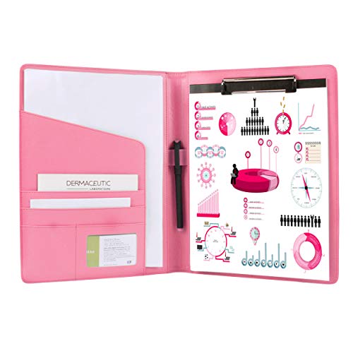 Geila Pink Padfolio Clipboard Portfolio Folder with Pen - Geila PU Leather Resume Portfolio - Interview/Legal Document Organizer & Conference Folder for Business School Office - with 8.5 x11In Writing Pad - Image 1